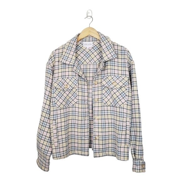 Calista Pastel Herringbone Print Shacket - Picture 1 of 6